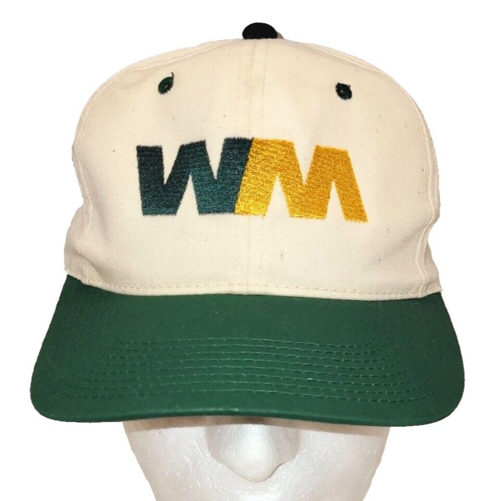 WM Waste Management Ballcap Hat Green Bill Cream Snap Back